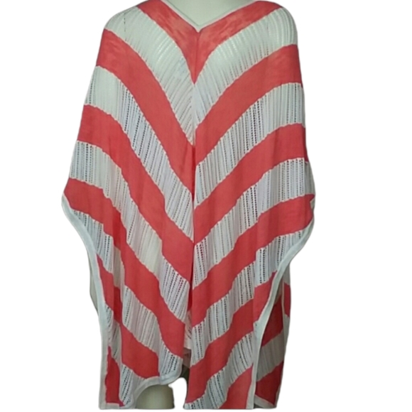 Chico's Coral striped loose knit poncho one size - Picture 3 of 9
